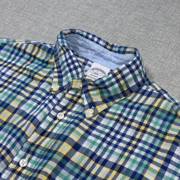 Brooks Brothers Other - Brooks Brothers Linen Button-Up Shirt Mens L Multicolor Plaid Short Sleeve